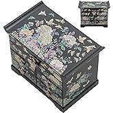 February Mountain Mother of Pearl Jewelry Box with Traditional Mother of Pearl Inlay - Elegant Floral and Butterfly Design for Her