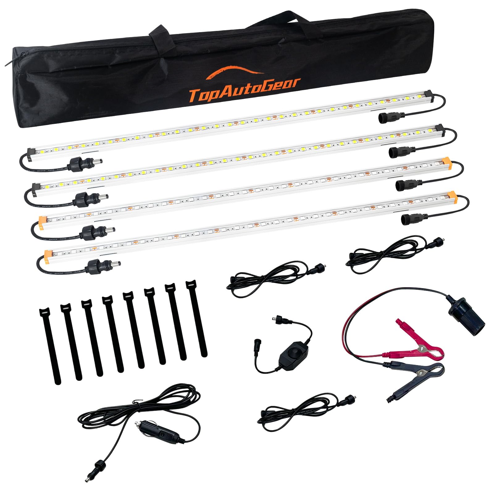 Photo 1 of 12V LED Exterior Light Bar Kit Dimmable Camping String Lights Weatherproof IP67, Magnetic Mounting, All-in-One Portable Lighting for RV, Camping Tent Car Trailer Boat,White and Amber, 4Pcs