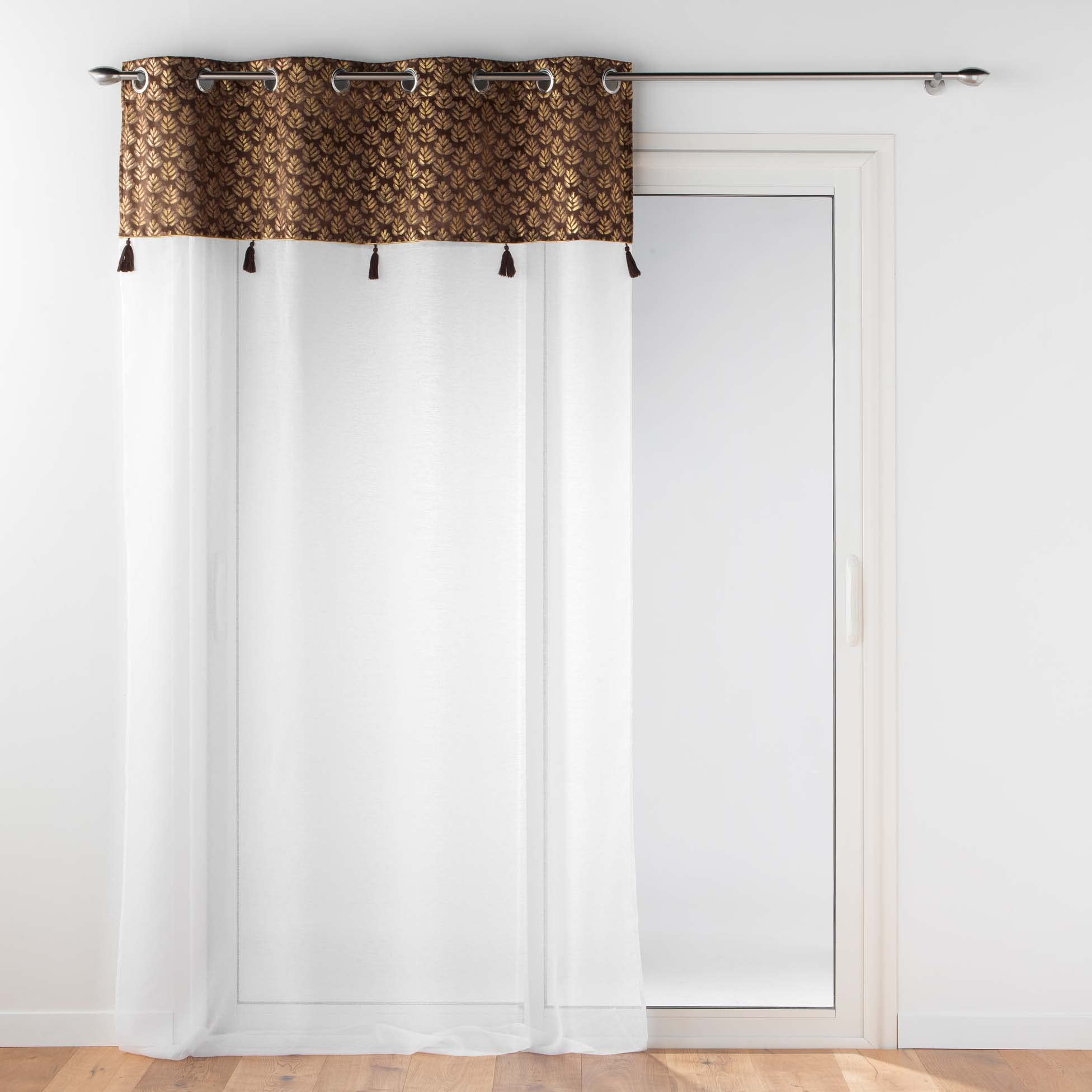 Douceur d'Intérieur, Evie Eyelet Curtains 140 x 240 cm Chocolate Brown Sandblasted with Top Velour and Pompom