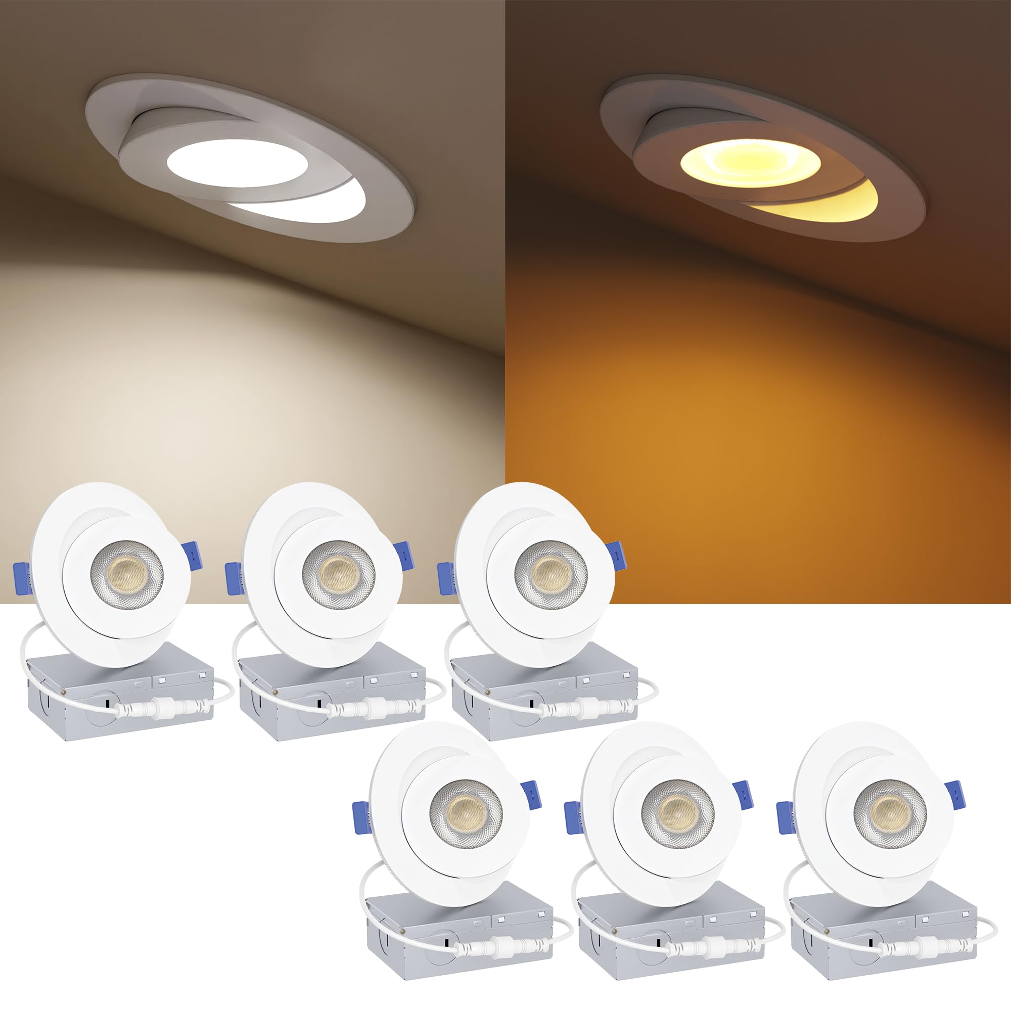 Photo 1 of Ensenior 6 Pack 4 inch Gimbal Led Recessed Light with Night Light, 90° Adjustable Directional Eyeball Lighting, Dimmable, 2700K/3000K/3500K/4000K/5000K, 700LM, 9W=85W-FCC Certified