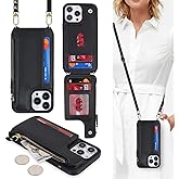 Cavor for iPhone 15 Pro Max Wallet Case with Card Holder for Women,for iPhone 15 Pro Max Case with Strap,Crossbody and Wristlet Zipper Pocket Phone Cover-Black