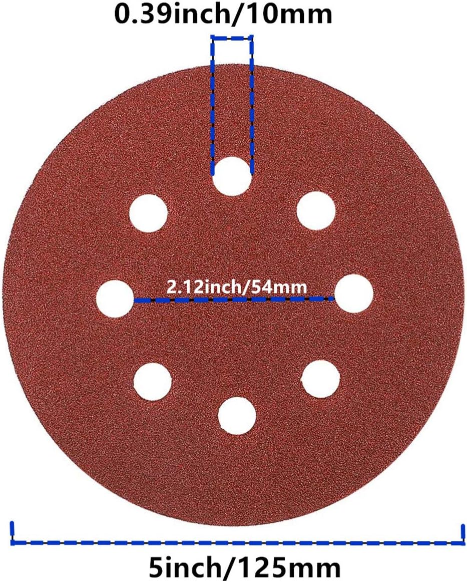 90pcs Sanding Discs, 5 Inch 8 Hole with Hook and Loop Sand Paper for Random Orbital Sander, 9 Grades Include 40 80 120 150 240 320 400 800 1000 Grits - - 