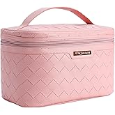 Dajasan Makeup Bag, Portable Travel Cosmetic Bag for Girls Women, Large Capacity Makeup Organizer Case, Travel Toiletry Bag, PU Leather Waterproof (Pink)
