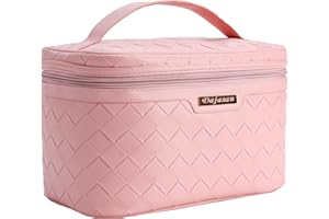 Dajasan Makeup Bag, Portable Travel Cosmetic Bag for Girls Women, Large Capacity Makeup Organizer Case, Travel Toiletry Bag, PU Leather Waterproof (Pink)