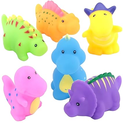 TOYVIP Little Dinosaur Squirts Fun Bath Toys, Assorted Colors, 6 Piece