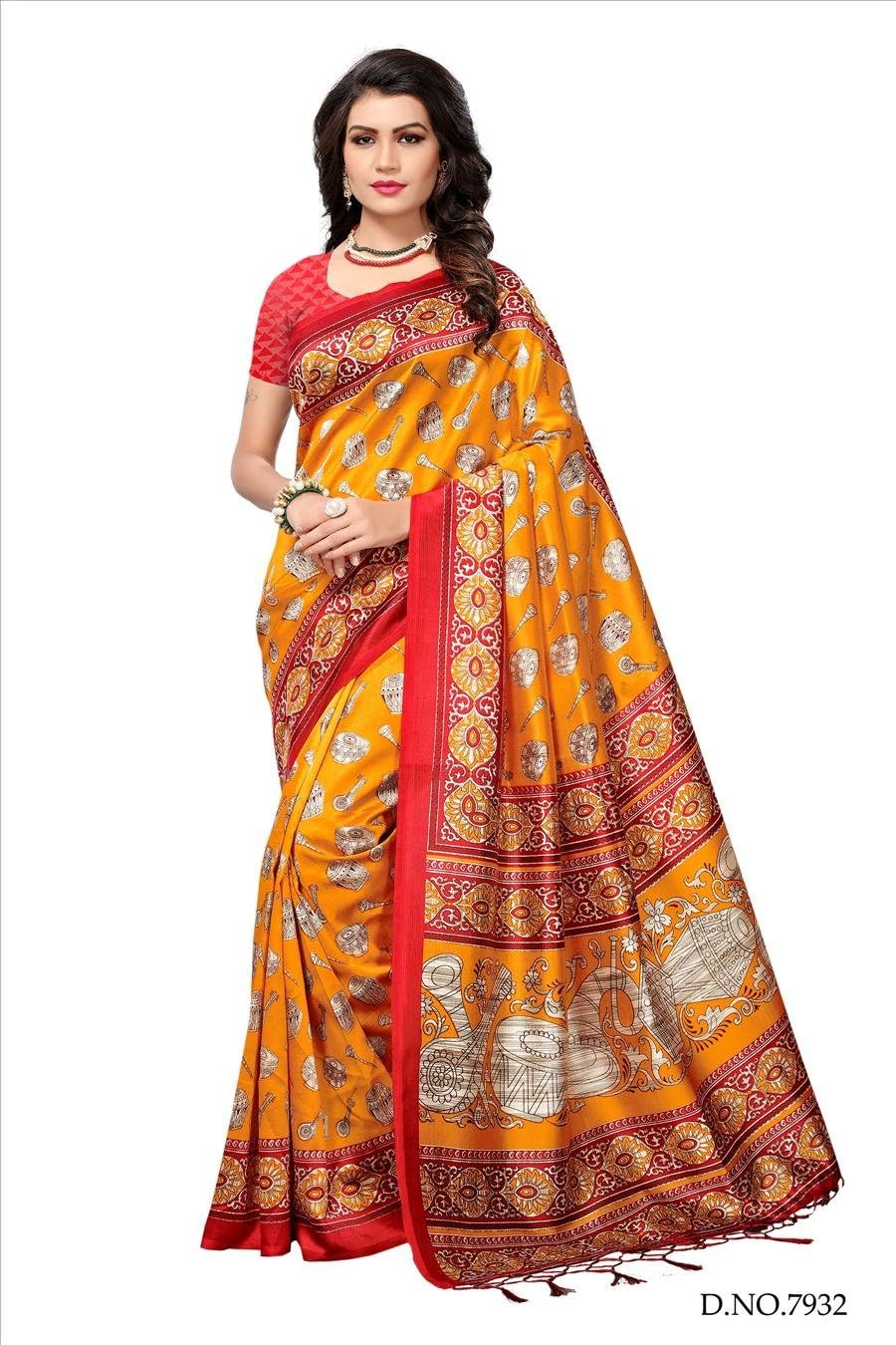 Indian Women Multi Color Cotton Art Silk Party Wear Saree with Blouse Piece Indian