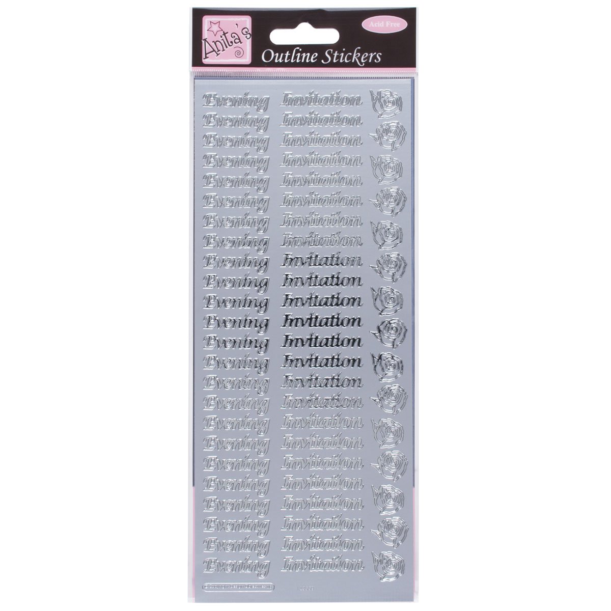 Anitas Outline Stickers, Evening Invitation, Silver, For Scrapbooking, Card Making, Kids Play, Homework, Art, Craft, Embelish, Decorative, Paper, Card, Glass, Metal, Plastic, Foam — image 1