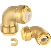 2Pack Seelink 1 Inch Push Fit Elbow fitting(PF050-2) | Brass Push to Connect Fitting for Pex, Copper, CPVC Pipe/Tubing, With Disconnect Clip