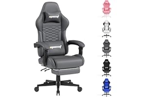 Opiesit Gaming Chair, Computer Office Chair with Footrest, Linkage Armrests and Lumbar Support, High Back Ergonomic Gamer Chairs for Adults, Grey
