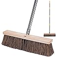 NICOFPHY 18" Push Broom Outdoor Heavy Duty - 65" Long Handle Large Wide Shop Broom, Commercial Stiff Palmyra Bristle Outside Broom Brush for Sweeping Concrete Floor, Garage, Patio, Shop, Yard, Lawn