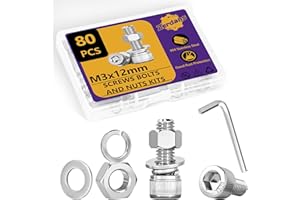 ZERDANS 80PCS M3 Metric Screws Bolts and Nuts Assortment Kit, M3 x 12mm Metric Kits, 304 Stainless Steel Hex Socket Head Cap Screws with Lock & Flat Washers with 1 Allen Wrench for 3D Printing Projects