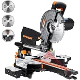 DOVAMAN 10-Inch Sliding Miter Saw, Multi-Material, 2-Speed, 15A | Includes 3 TCT Blades, Laser Guide, 0-45&deg; Bevel Cut, Max Cut 3.5 x 13.4 in and 9 Positive Stops.