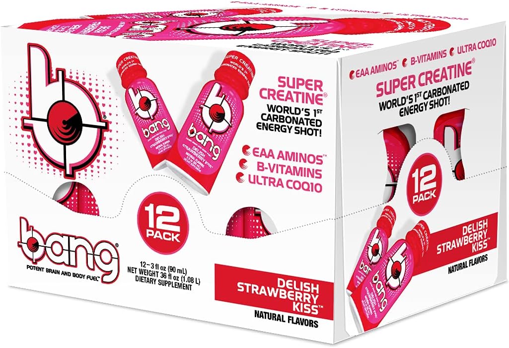 Bang Energy Shots, Delish Strawberry Kiss, World's 1st Carbonated Energy Shot with Super Creatine, 3 Fl Oz, (Pack of 24): Health & Personal Care