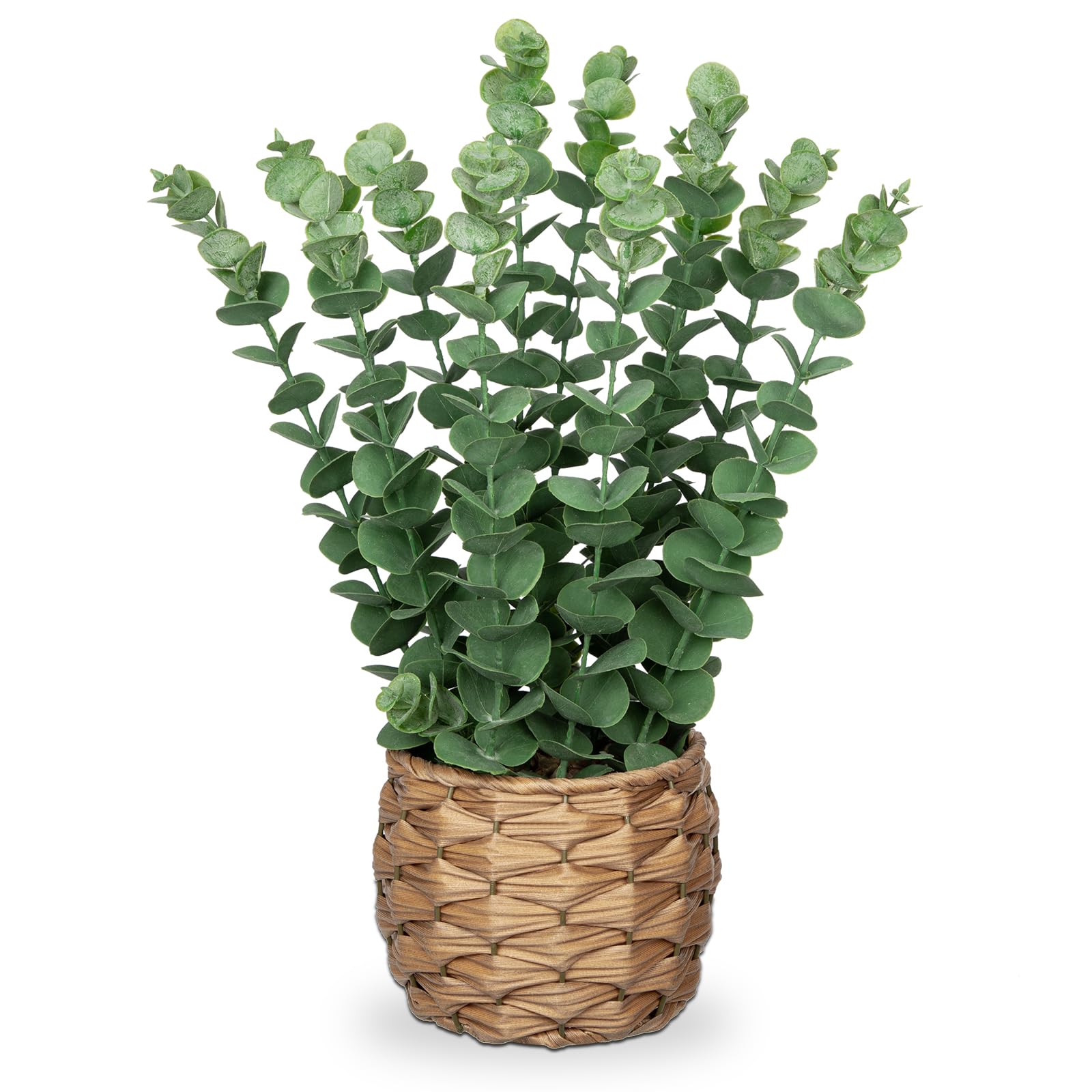Briful 15.3" Fake Eucalyptus Plants in Woven Pot, Frosted Green Artificial Plants Indoor, 39CM Faux Greenery for Office Home Kitchen Decor