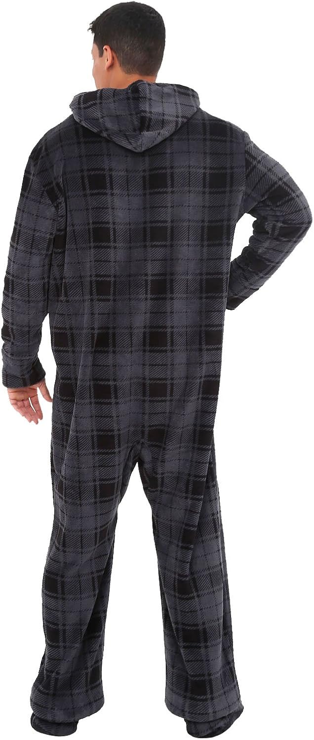 Alexander Del Rossa Men's Warm Fleece One Piece Footed Pajamas, Adult Onesie with Hood at  Men’s Clothing store