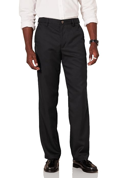 Mens Portly Fit Solid Black Flat Front Wool Dress Pants at Amazon 