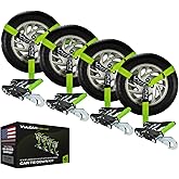 VULCAN Car Tie Down with Snap Hooks - Lasso Style - 2 Inch x 96 Inch - 4 Pack - High-Viz - 3,300 Pound Safe Working Load