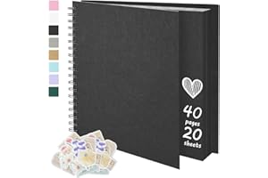 Remowith 8X8 Inch DIY Scrapbook Photo Album, Kraft Blank Paper Scrap Book 40 Pages Memory Book for Wedding Family, Black