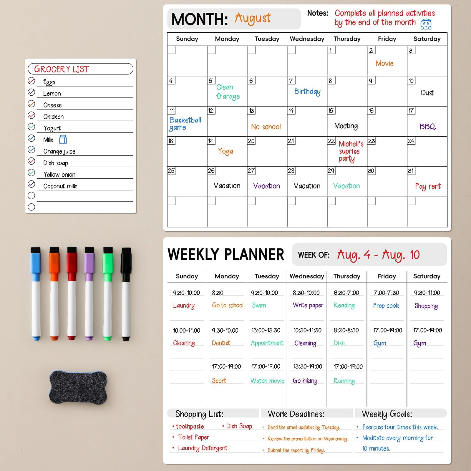 Photo 1 of LANDNEOO Magnetic Dry Erase Calendar for Refrigerator, 3 Pack-Monthly, Weekly, Daily Magnet Fridge Whiteboard Planner for Chore Chart, Menu, To Do List, 14"X11", w/ 6 Markers, Style 2