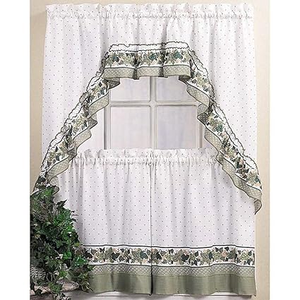 Amazon Com Unkn 3pc 24 Green Color Tier Swag Window Curtain Set