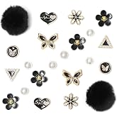 Eooberr 22Pcs Shoe Charm Set for Girls, 2 Cute Fluffy Fur Poms, Bling Plastic Charms &amp; Pearls, Flower Accessories for Party Favor