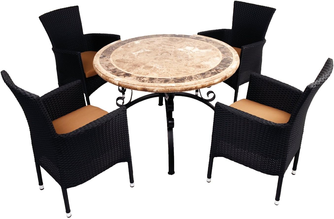 Europa Leisure Monaco Dining Table with 4 Stockholm Black Chair Set - Beige/Brown