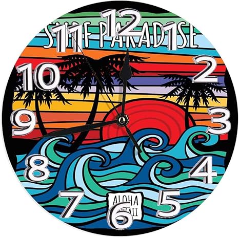 Amazon Co Jp 時計 壁掛け時計アナログクロックインテリア円形 静音 サーフパラダイスアロハハワイヴィンテージトラベル印刷 掛置兼用フラットフェイス 家寝室居間 直径25cm 部屋装飾 ホーム キッチン