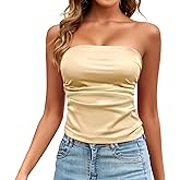 Strapless Tube Tops for Women Basic Ruched Crop Top Sleeveless Backless Bandeau Tanks Going Out Sexy Shirts
