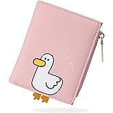 CONISY Cute Wallets for Women, Leather Bifold Small Wallet with Zipper Coin Purse, RFID Blocking Wallet for Girls and Ladies (Duck Pink)