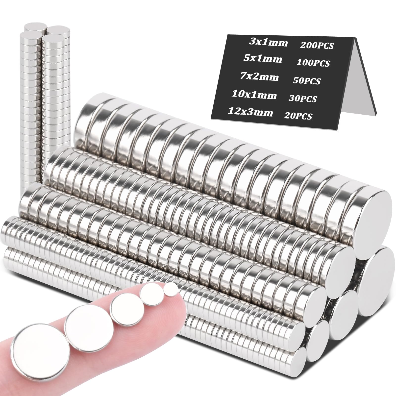 MIN CI 400Pack Neodymium Magnets, 5 Different Sizes - 1mm Round Strong Rare Earth Magnets for Crafts, Fridge, Whiteboards