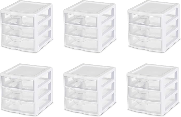 Sterilite 20738006 Small 3 Drawer Unit White Frame With Clear