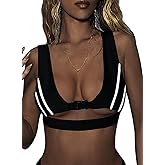 Rave Top for Women - Festival Rreflective Strip EDC Crop Tank Buckle Underboob Shirt Sexy Bikini Bra Concert Outfit