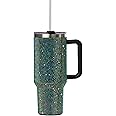 Sip+Sea Grenada 40oz Rhinestone-Encrusted Insulated Tumbler - Premium Bling Stainless Steel Water Bottle with Handle, Double Wall Vacuum Technology, Includes Leakproof Lid and Straw