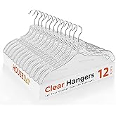 HOUSE DAY Clear Plastic Hangers 12 Pack, Durable Crystal Hangers for Clothes, Light Weight Plastic Dress Hanger for Women, Versatile 16.7‘’ Hanger for Closet and Retail Use, with 360° Swivel Hook