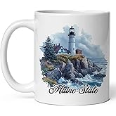 Maine State Ceramic Coffee Mug 11oz Pine Tree State – Tea Coffee Mug with Comfortable Grip – Unique Travel Gift Cup for Office or Home – Vibrant Long-Lasting Print ID44991