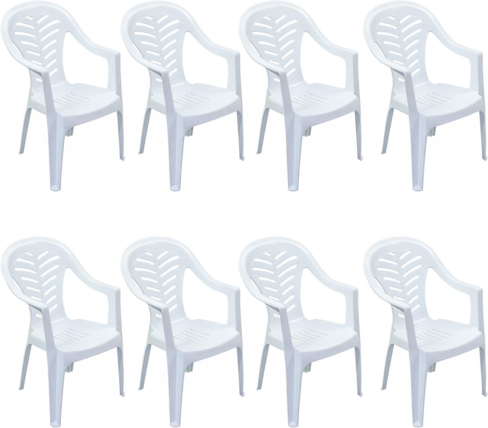 Resol 8x White Palma Plastic Garden Chair Set - Stackable UV Resistant Outdoor Patio Deck Balcony Furniture One Seater Armchair