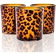 Toptime Votive Candle Holders, Leopard Print Tealight Candle Holder Set of 3, Unique Glass Candle Holder Cup Cheetah Tealight Holder for Christmas Table Centerpieces Valentines Day Decoration
