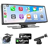 HK5 Carplay Screen for Car, 10.26’’ HD Wireless Apple Carplay & Android Auto Touchscreen with Backup Camera, Car Play Screen iOS 26 Compatible, GPS Navigation/Mirror Link/Siri/FM (No Front Camera)