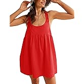 Tiko Miko Womens Summer Dresses Sleeveless Square Neck Mini Dress Open Back Casual Babydoll Sundress