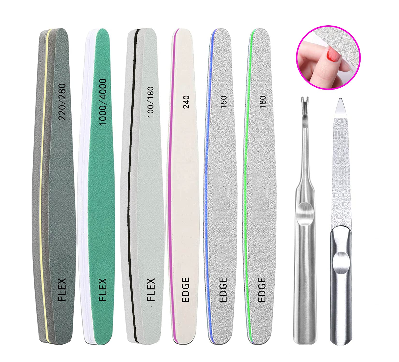 Nail Files 8 Pcs Professional Nail File and Buffer Block Set Manicure Nail Art Tools Double-sided Emery Board for Nail Trimming Grinding Polishing Shining