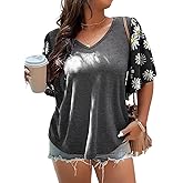 HDLTE Women Plus Size Tops Bell Sleeves Floral Print Shirt Casual Bawting Sleeve Blouse