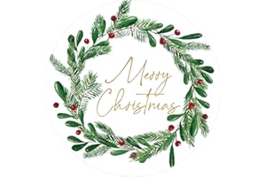Alynta Merry Christmas Stickers - 2 Inch Holiday Stickers 120Pcs Large Round Christmas Card Sticker Labels Xmas Holly Berries Wreath Sticker for Envelope Seals Card Ornament (Gold)