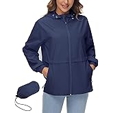 Avoogue Womens Waterproof Rain Jacket Lightweight Raincoat Packable Hooded Outdoor Windbreaker