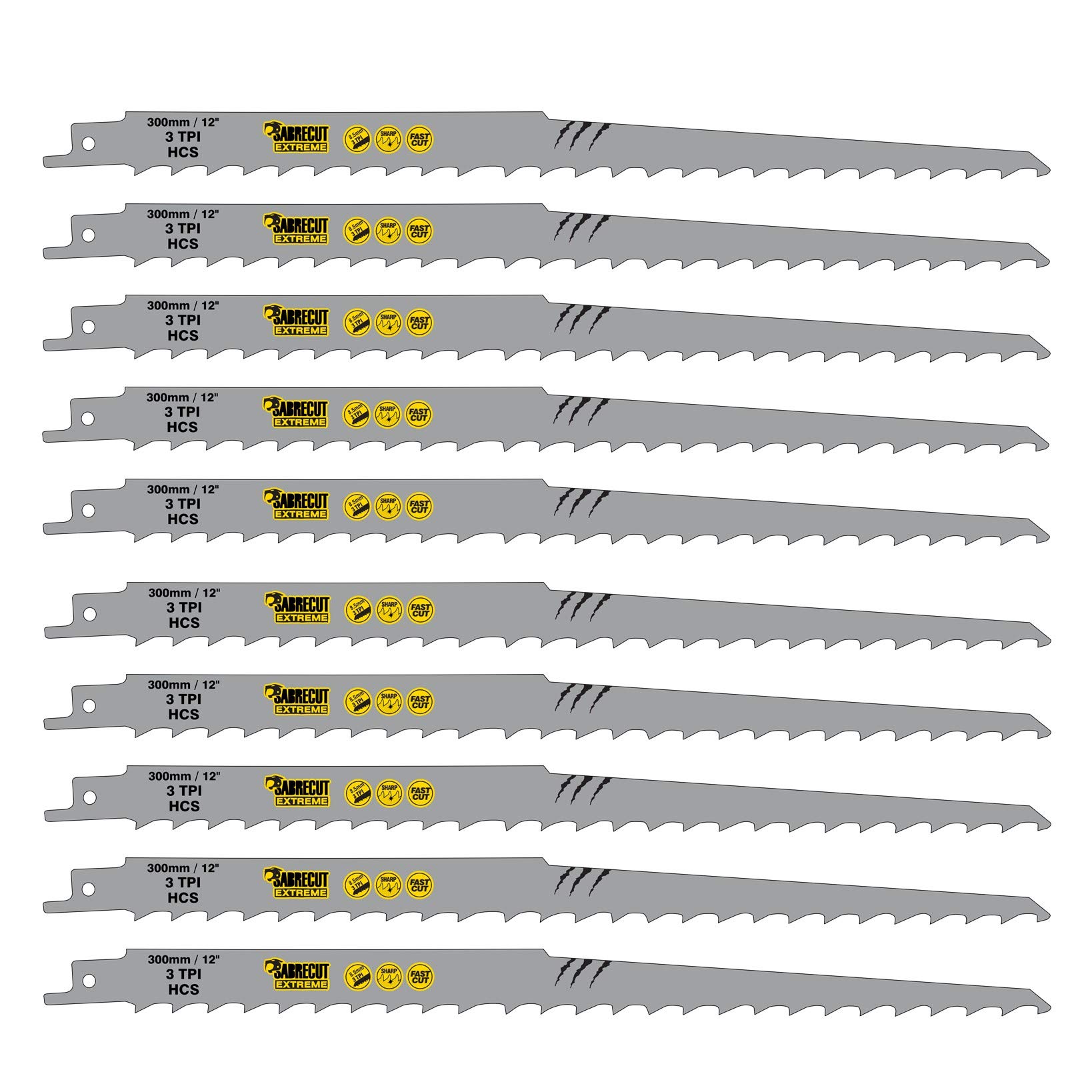 10 x SabreCut SCRS1617K_10 300mm 3 TPI S1617K Very Fast Wood Cutting Reciprocating Sabre Saw Blades