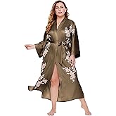 BABEYOND Plus Size Long Kimono Robe Floral Satin Robes Silky Kimono Cover Up Loose Cardigan Top Bachelorette Party Robe