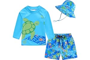 SGMWVB Toddlers and Baby Boys' 3-Piece Swimsuit Trunk Rashguard Set and Sun Hat Swimwear Bathing Suit Sunsuit Swim Shirt UPF 50+