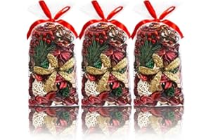 AlaTyche Christmas Potpourri Bags, Cinnamon Apple Scented Red Potpourri Bowl Filler,Red Decorative Dried Flowers,Home Fragrance Sachet, Vase Fillers,(3 bags/20 oz)