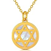 Plesitep Star of David Necklace 925 Sterling Silver 18K Gold Plated Hexagram Necklace for Women