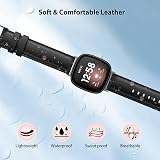 TiMOVO Black Leather Strap for Fitbit Versa 4 3 Sense 2 1 Wristband Classic view 3