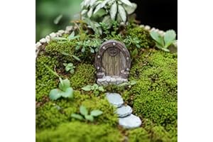 picocosmxiruo Fairy Door.Miniatue Fairy Tiny Circular Arch Door Figurines.Fairy Garden Supplies.Terrarium/Aquarium Accessories.DIY Miniature Garden.A Door and 3Pcs Steppings. (Barrel Hobbit Door)